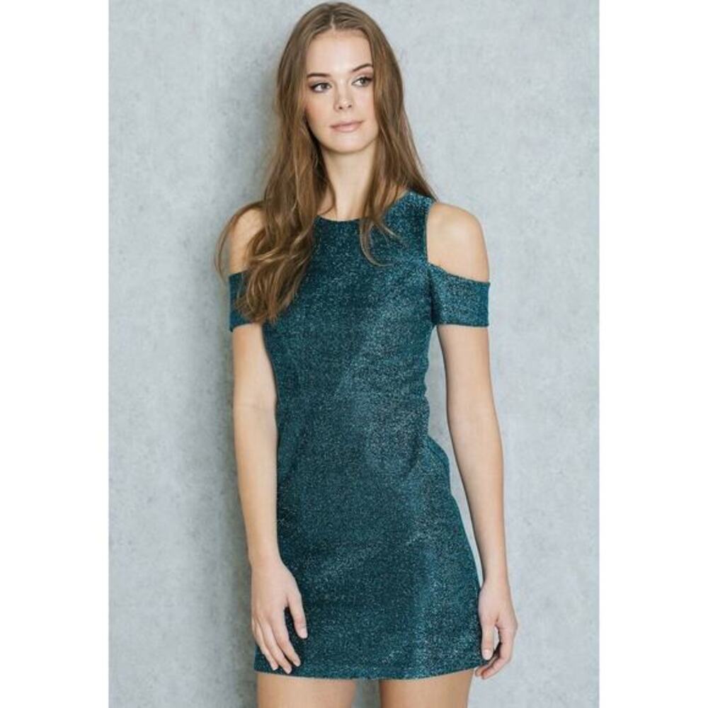NWT Topshop Dress Womens 2 Blue Glitter Sparkly Shimmer Cold Shoulder Party Y2K‎